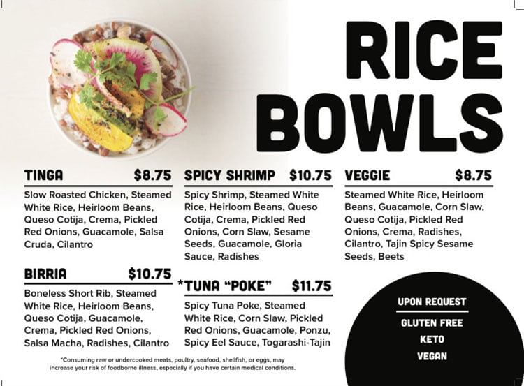 Sobe Eats menu - rice bowls