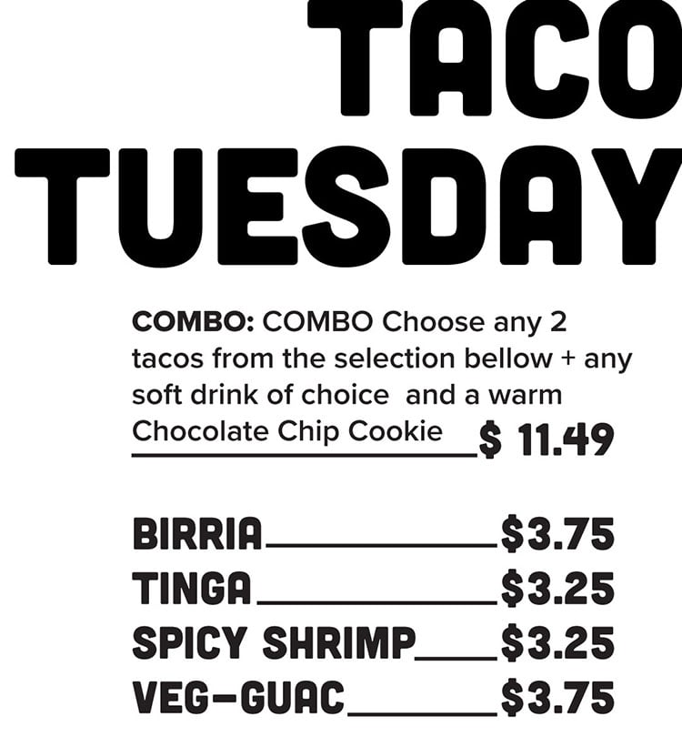 Sobe Eats menu - tacos