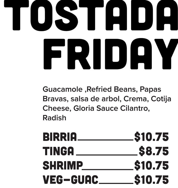 Sobe Eats menu - tostada Friday