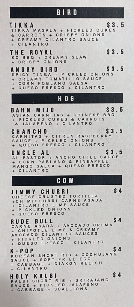 ROCTACO menu