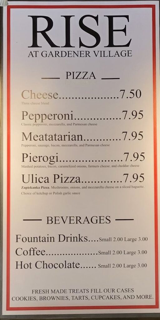 Rise at Gardner Village menu - pizza, beverages