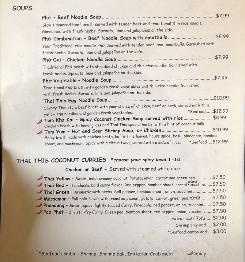 Thai This menu - soups, curries