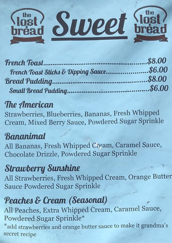 The Lost Bread food truck menu - sweet