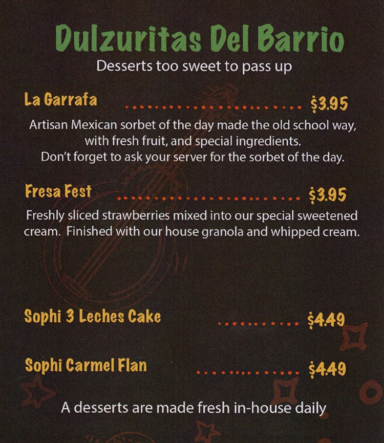 Del Barrio Cafe menu - dulzuritas Del Barrio