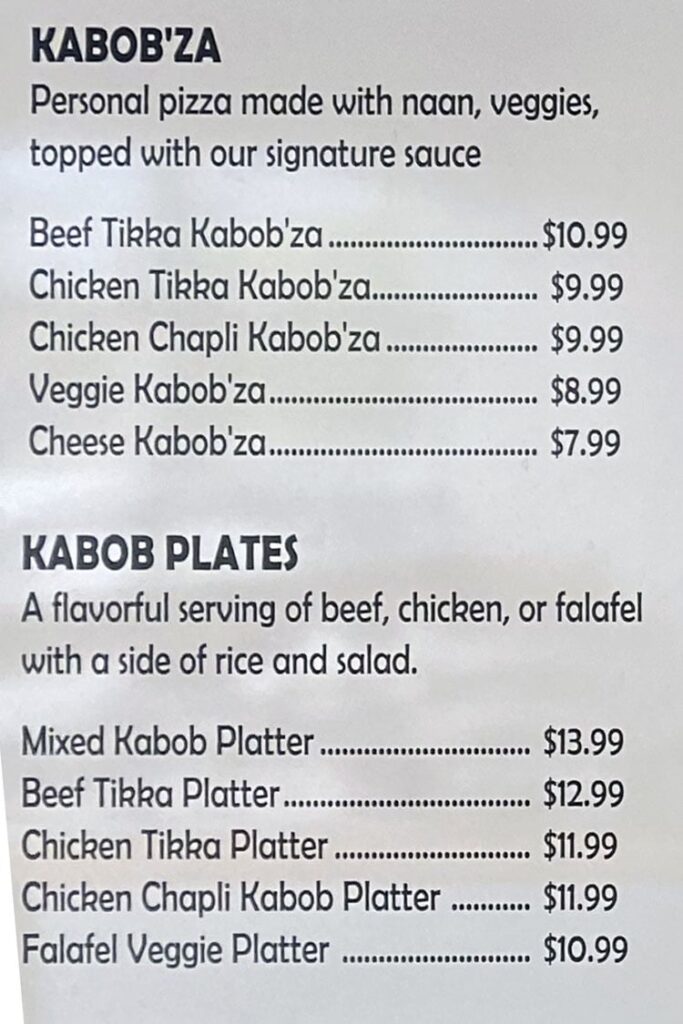 Kabob Bros menu - Kabob'za, plates