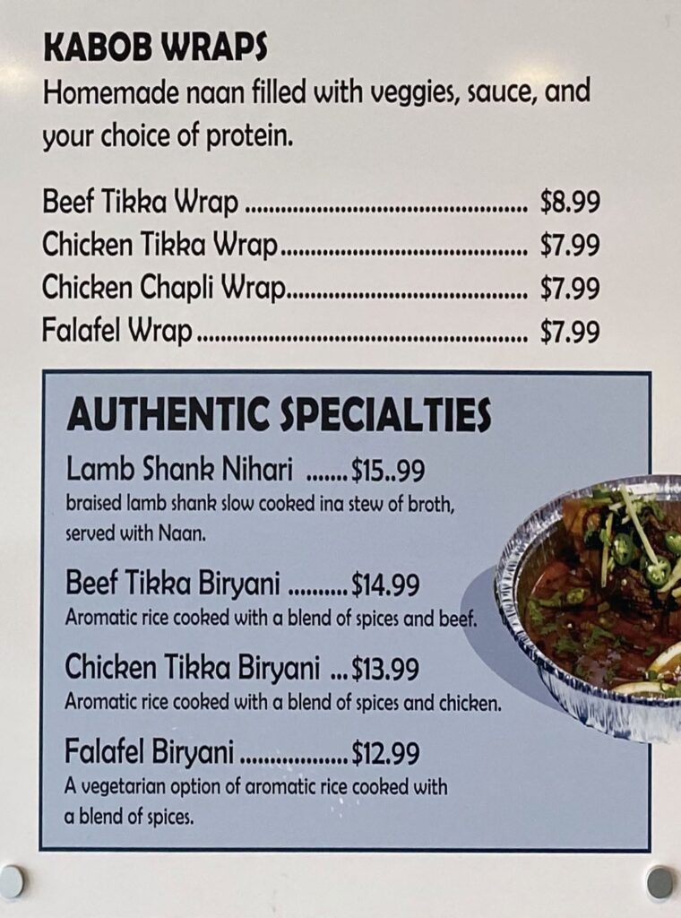 Kabob Bros menu - kabob wraps, authentic specialties