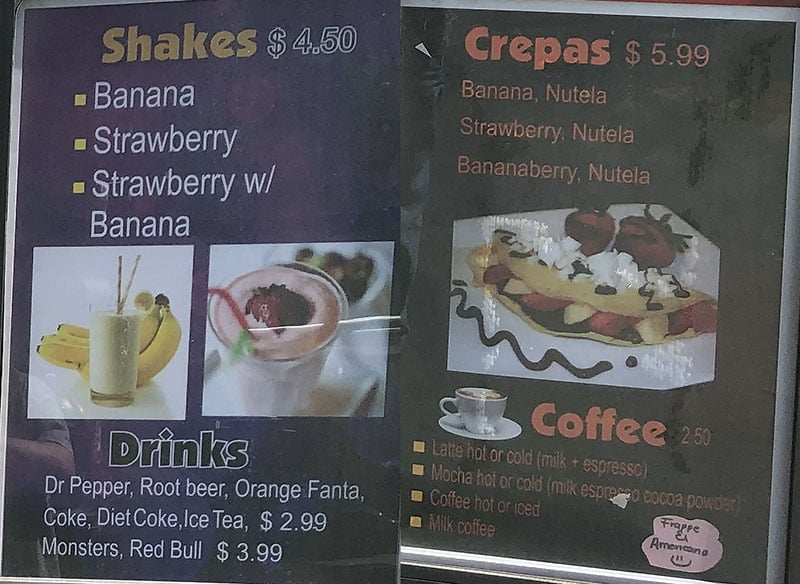 Love N.T. menu - shakes, crepes