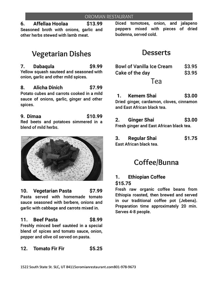 Oromian Restaurant menu - page five