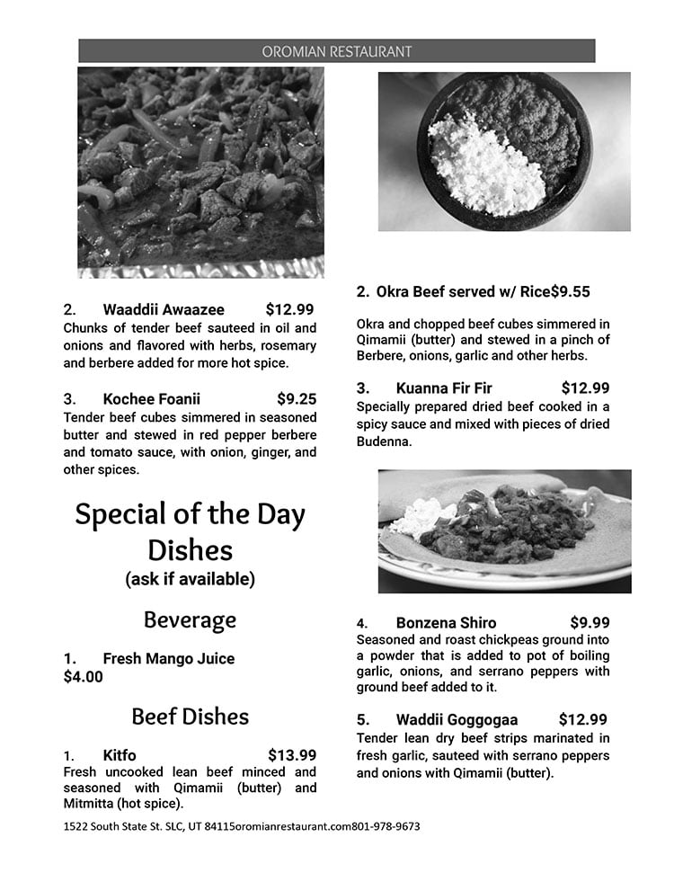 Oromian Restaurant menu - page four