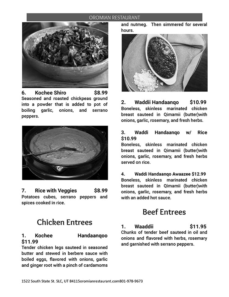 Oromian Restaurant menu - page three