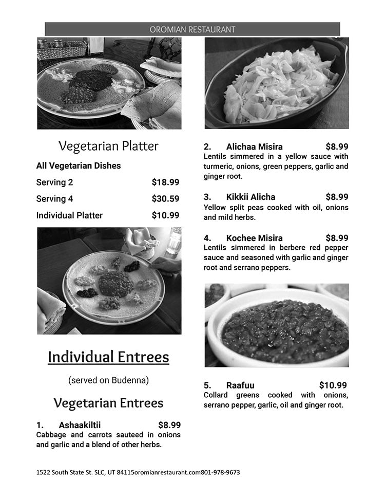 Oromian Restaurant menu - page two