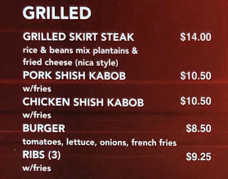 Batista menu - grilled