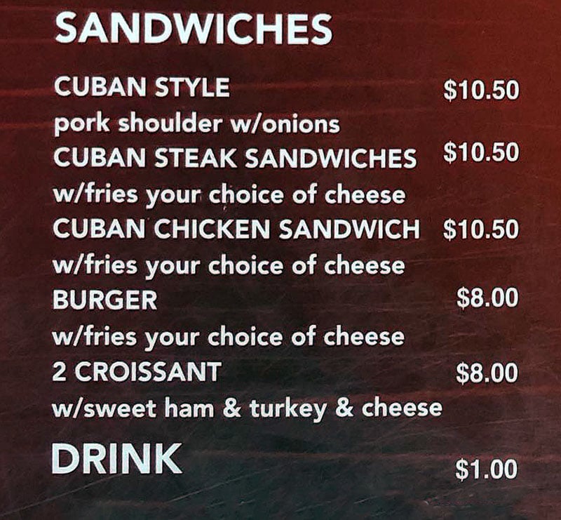 Batista menu - sandwiches