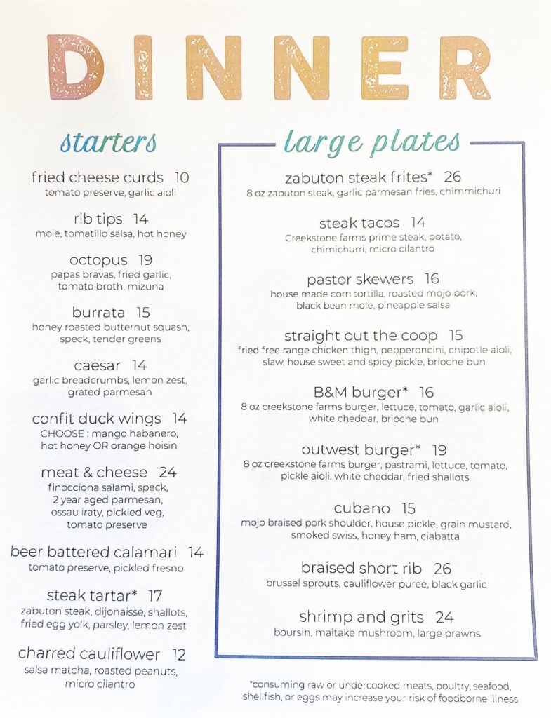 Brick & Mortar menu - dinner