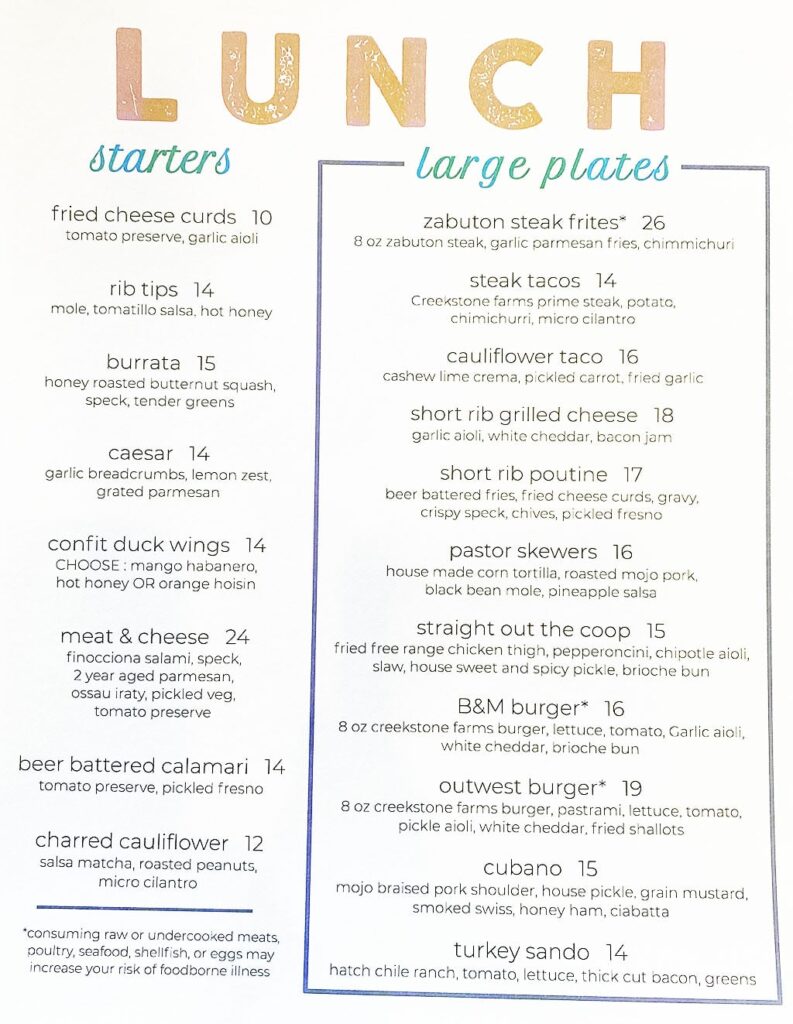 Brick & Mortar menu - lunch