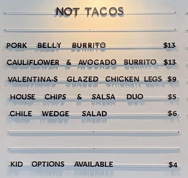 Facil Taqueria menu - not tacos
