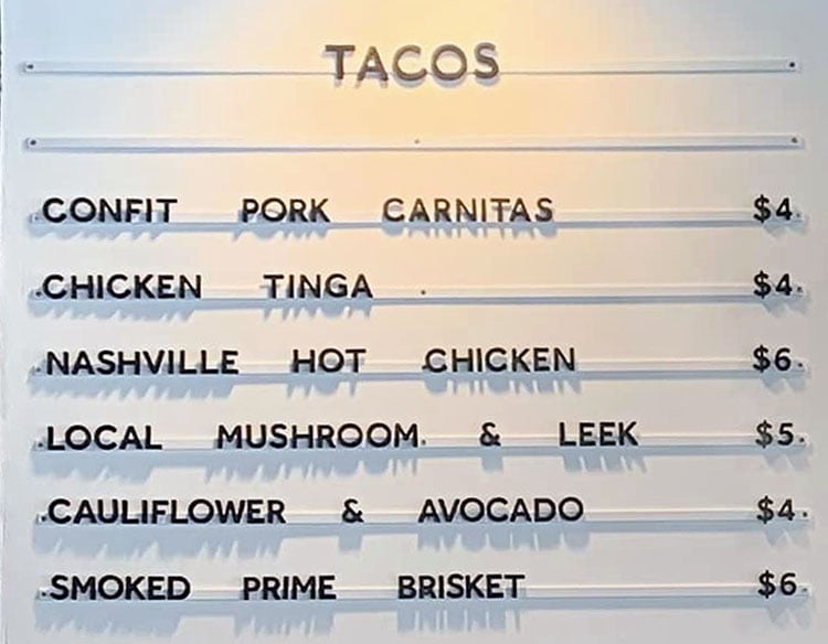 Facil Taqueria menu - tacos