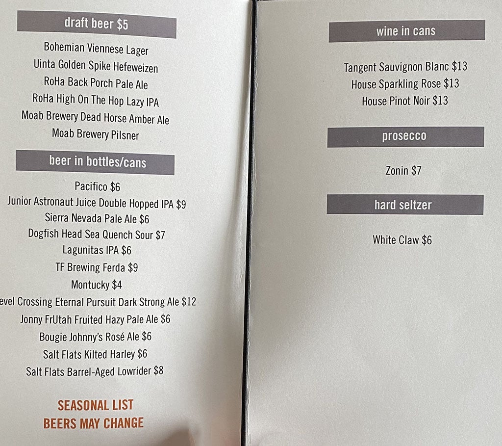 Beehive Distilling bar menu - beer