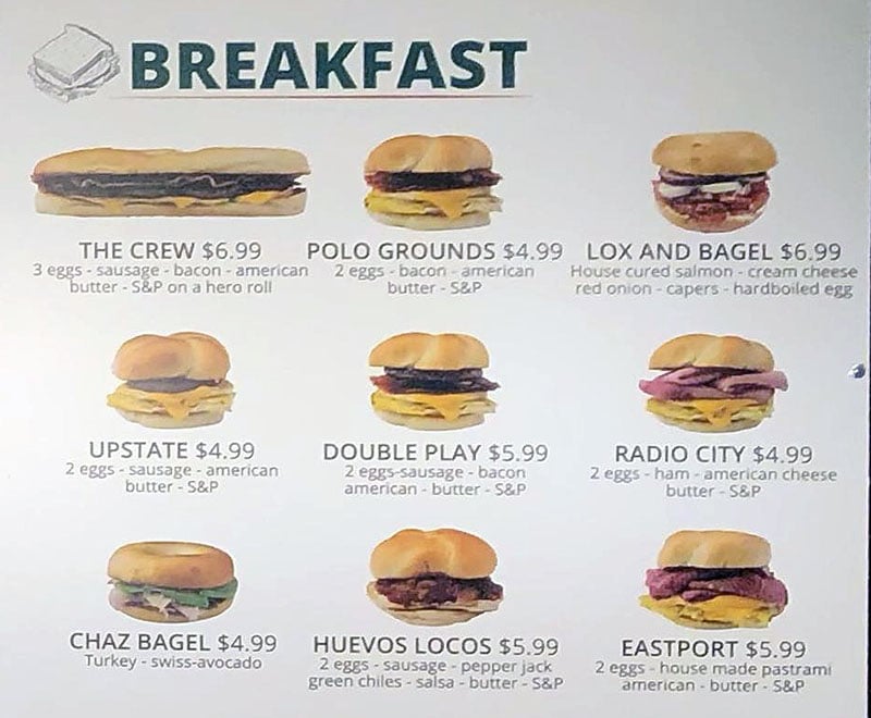 Gandolfo's menu - breakfast