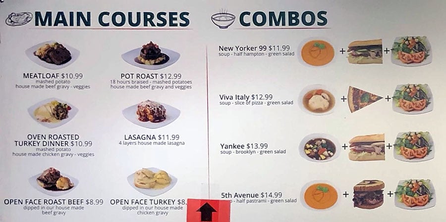 Gandolfo's menu - main course, combos