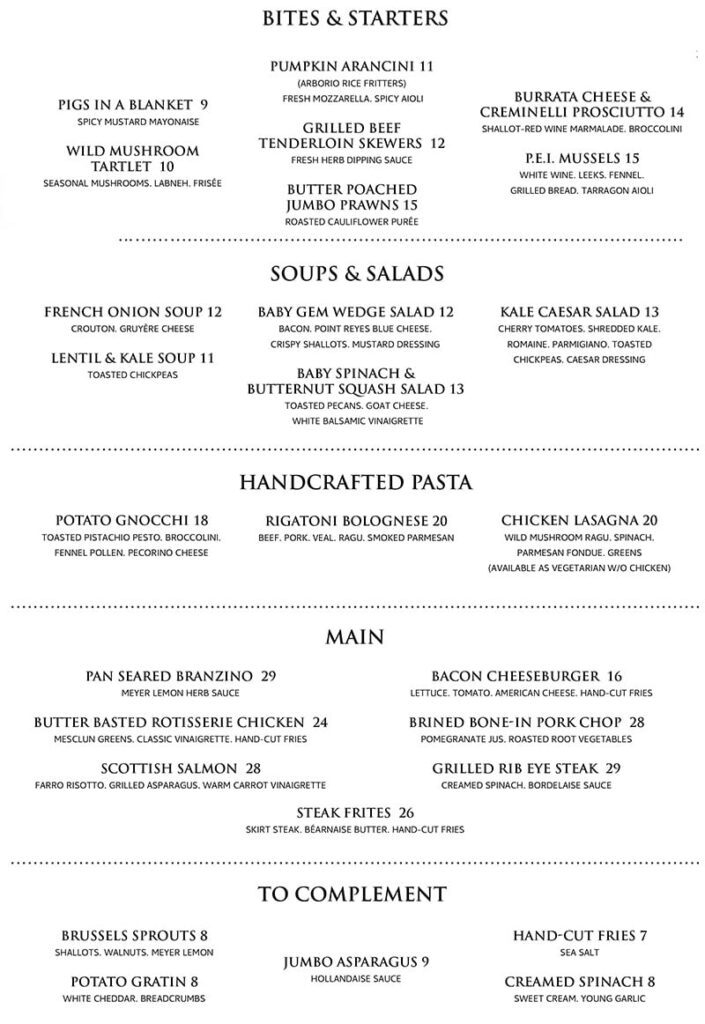 Laurel Bar and Brasserie menu - dinner