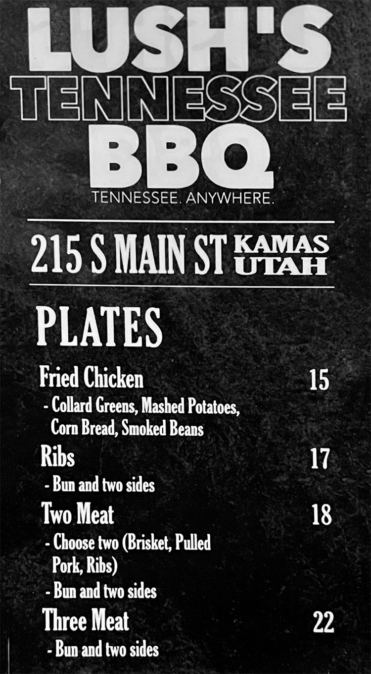 Lush's Tennessee BBQ menu - BBQ plates