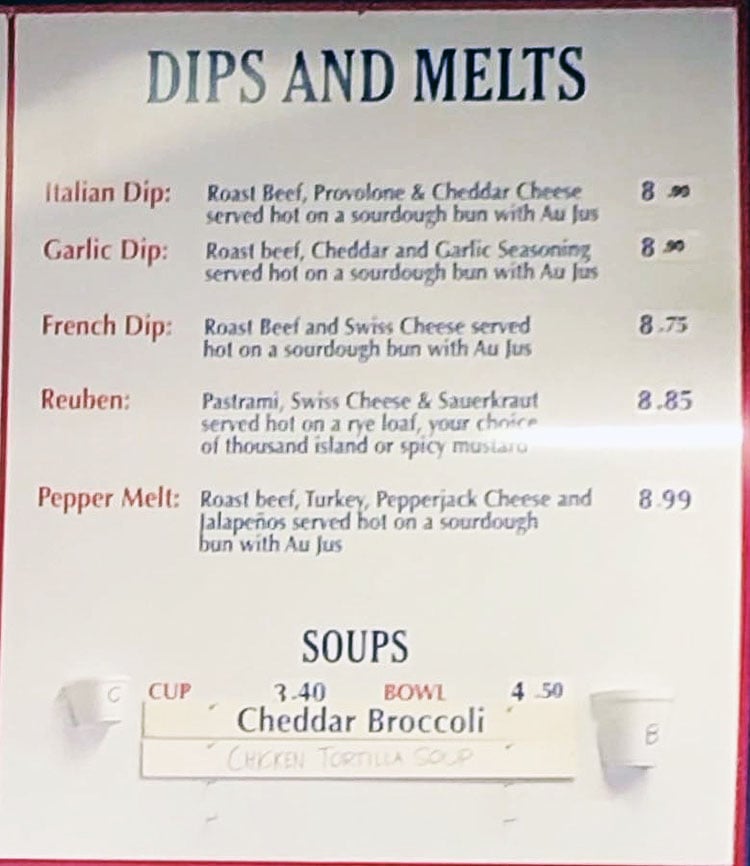 Caruso's Deli menu - dips and melts