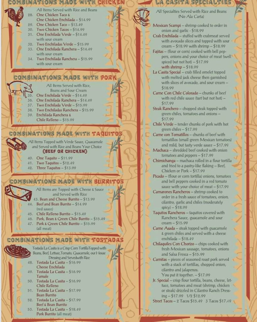 La Casita Mexican Restaurant | Menu - combinations, specialties