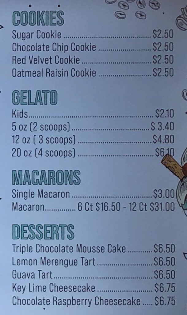 Block Party 2700 menu - Elephant Press Cafe cookies, gelato, macarons