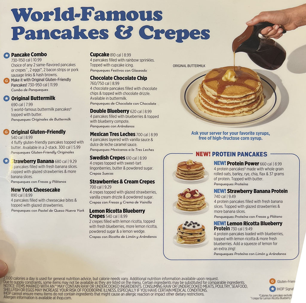 Gluten-Free Menu - Photo from IHOP