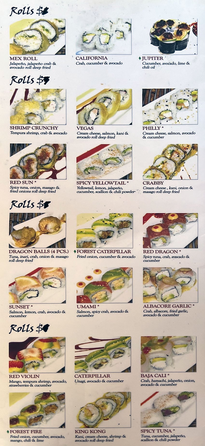 Fat Fish menu - sushi rolls