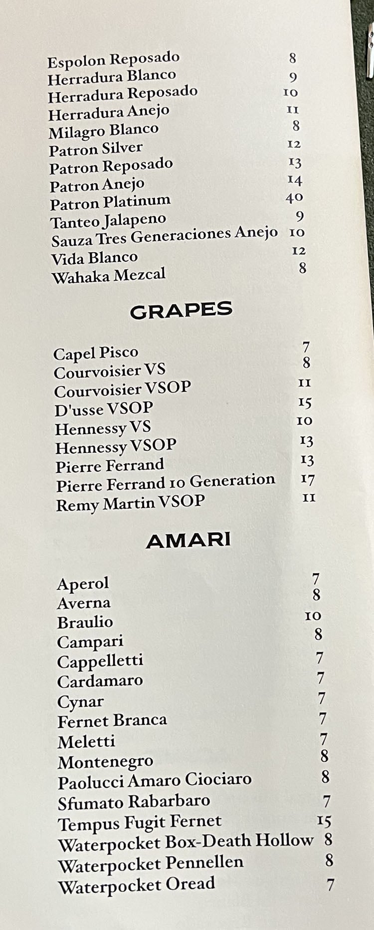 Franklin Ave Cocktail & Kitchen menu - tequila, grapes, amari