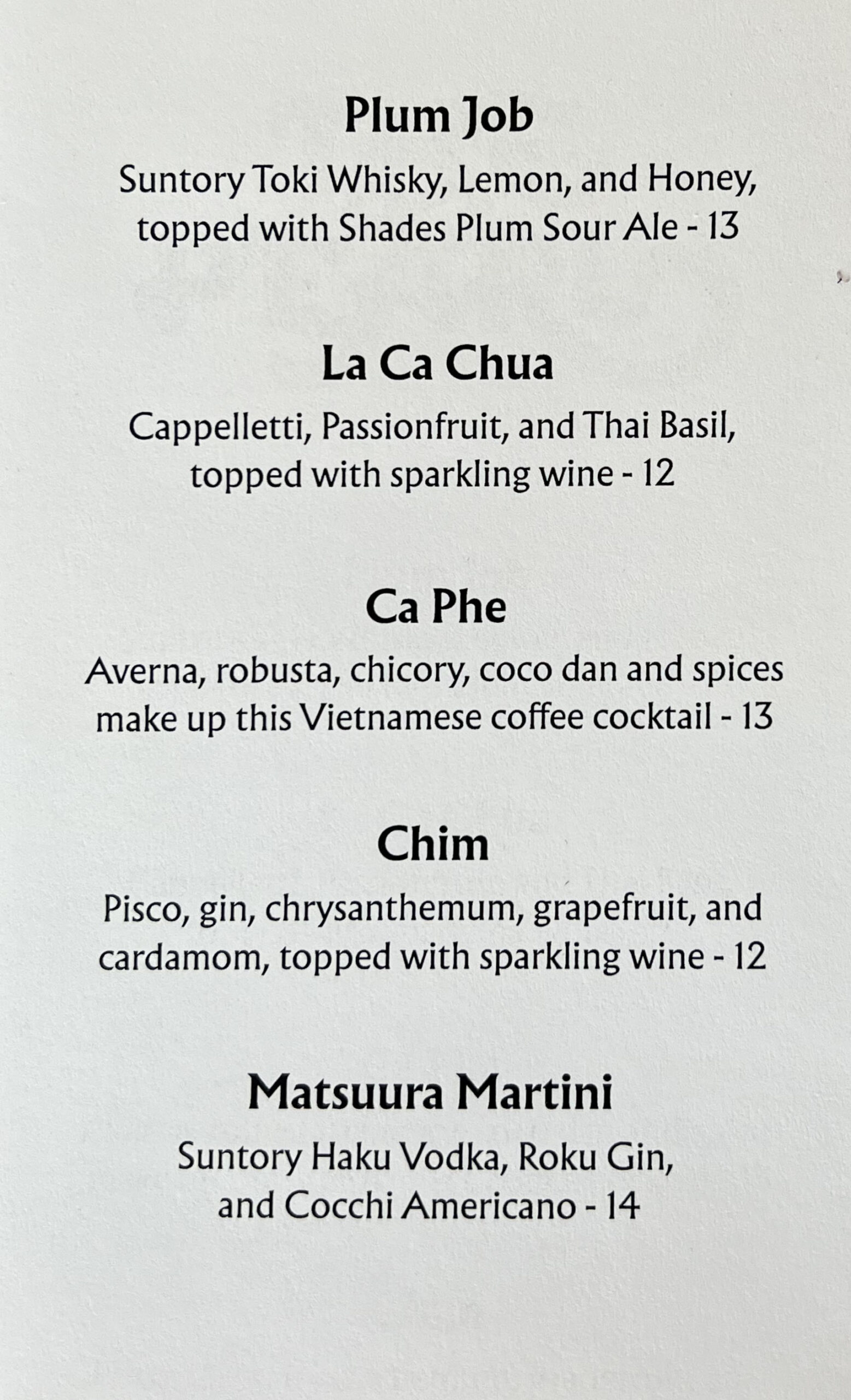 The Pearl menu - cocktails