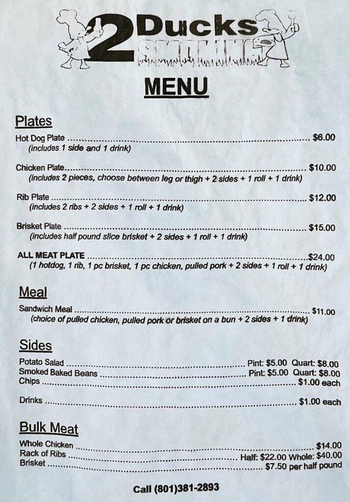 2 Ducks Smoking menu