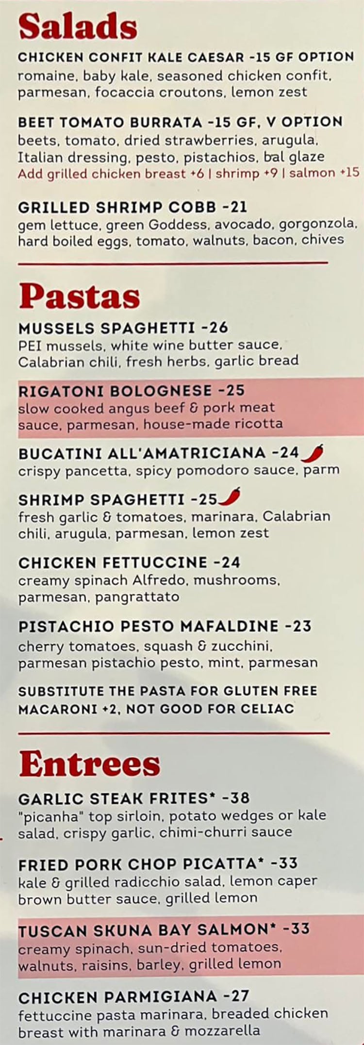 Bartollo's Sugar House menu - lunch