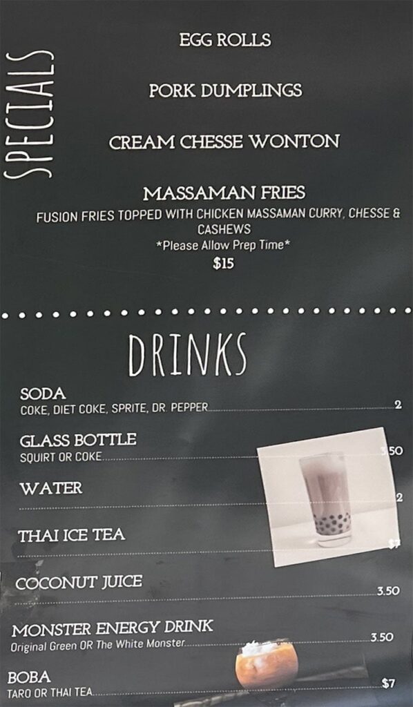 District Thai Fusion food truck menu - specials, drinks