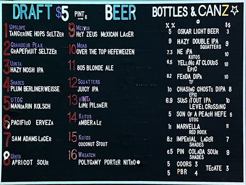 Good Grammar menu - draft beer, bottle,s cans