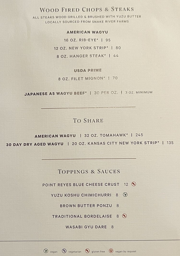 KITA menu - steaks