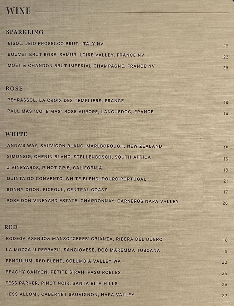 KITA menu - wine