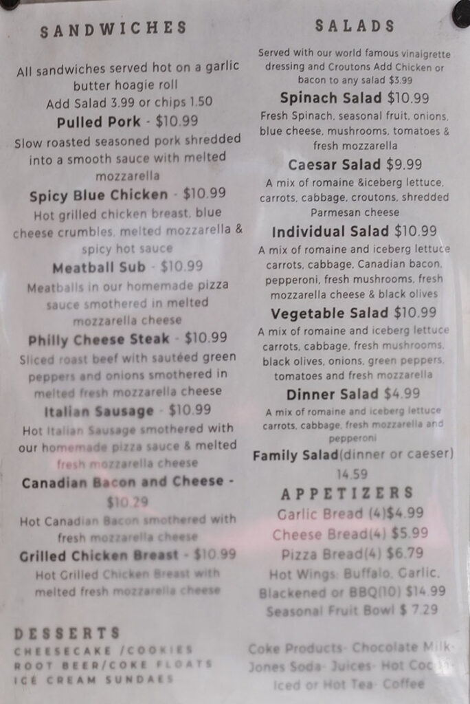 Red Banjo Pizza menu - sandwiches, salads, appetizers