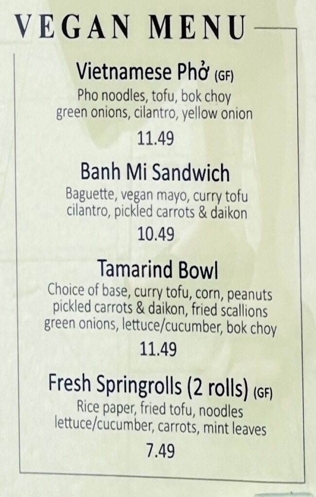 Tamarind menu - vegan