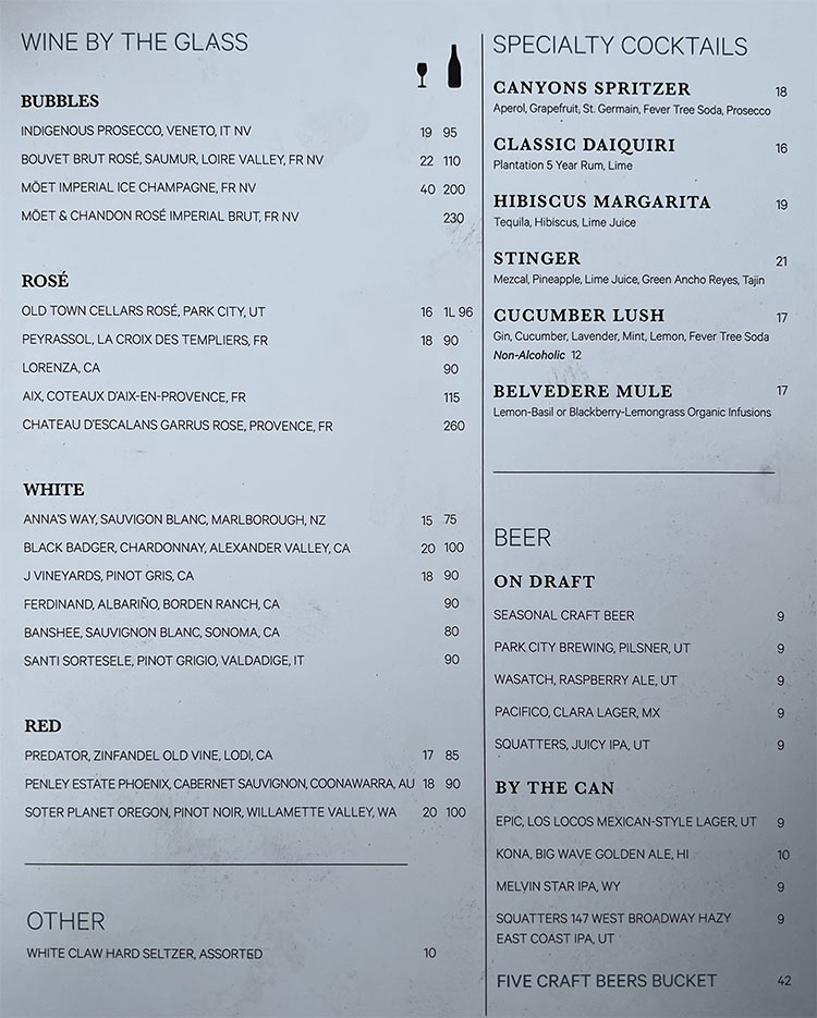 The Pool House at Pendry Park City menu - wine, cocktails, beer