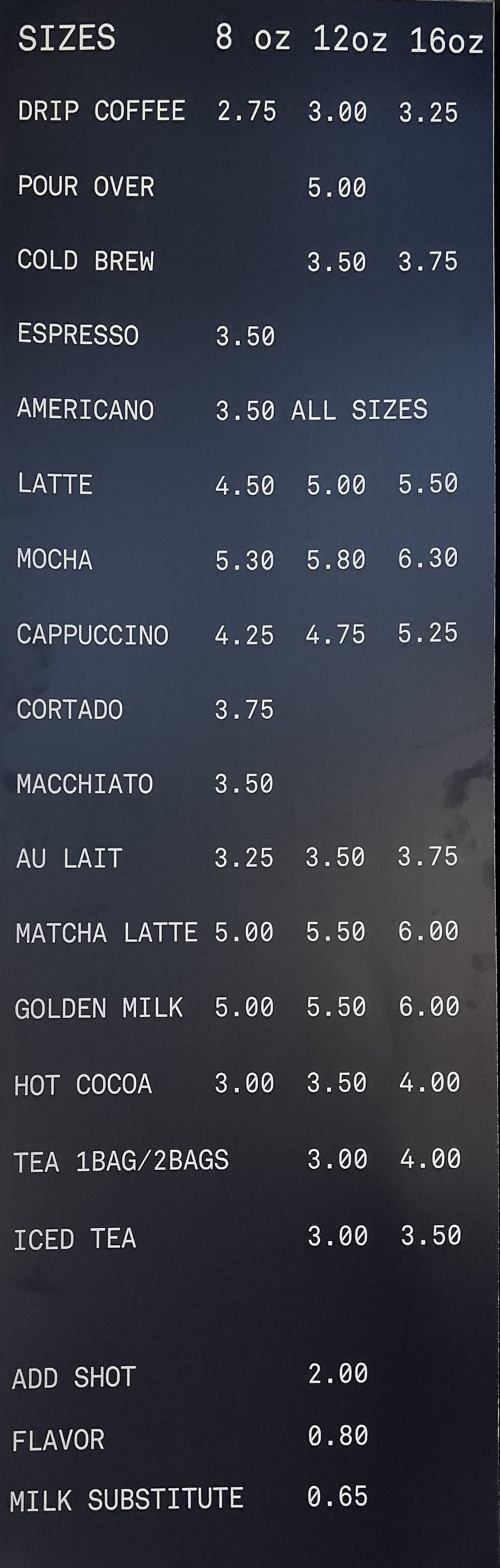 Woodbine Food Hall & Tavern menu - 3 Cups coffee menu