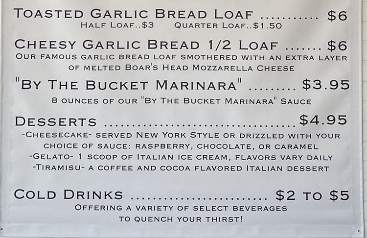 By The Bucket Sugar House menu - sides and dessert