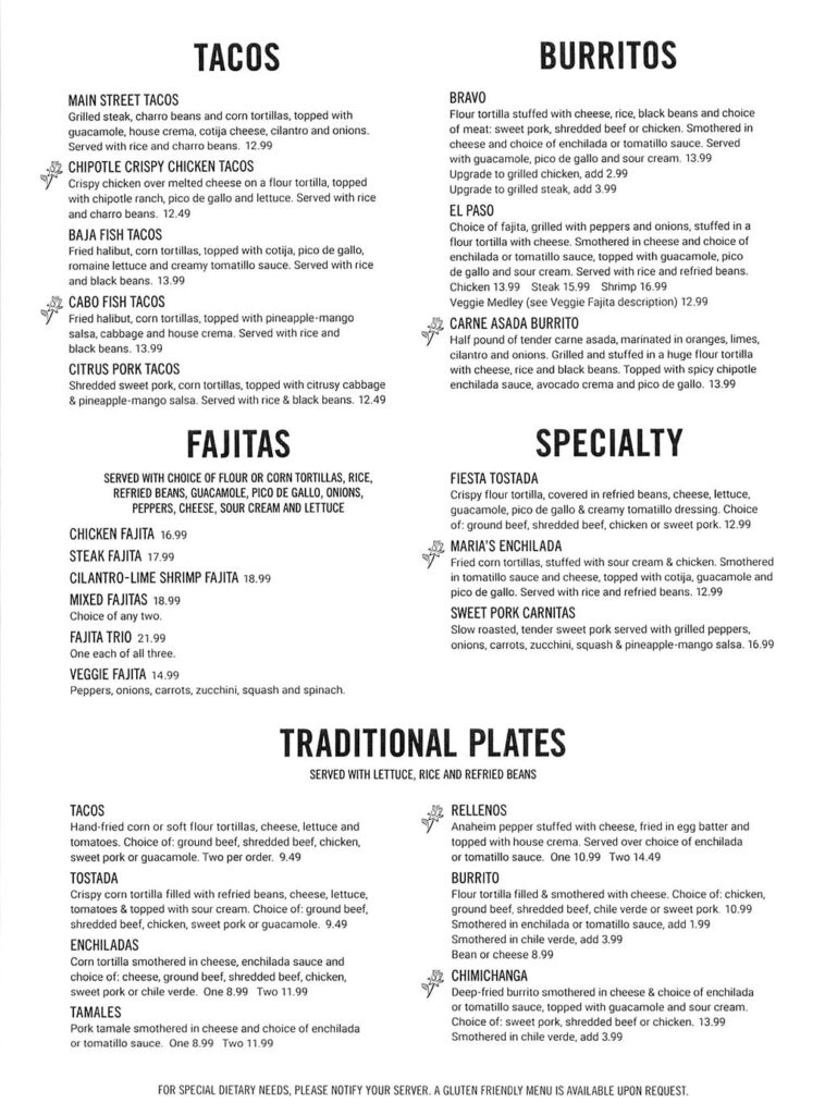 El Matador menu - tacos, burrito, fajita, plates