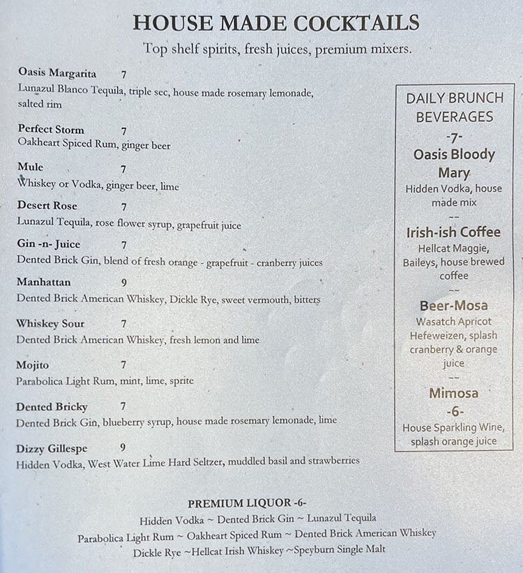 Oasis Cafe menu - cocktails