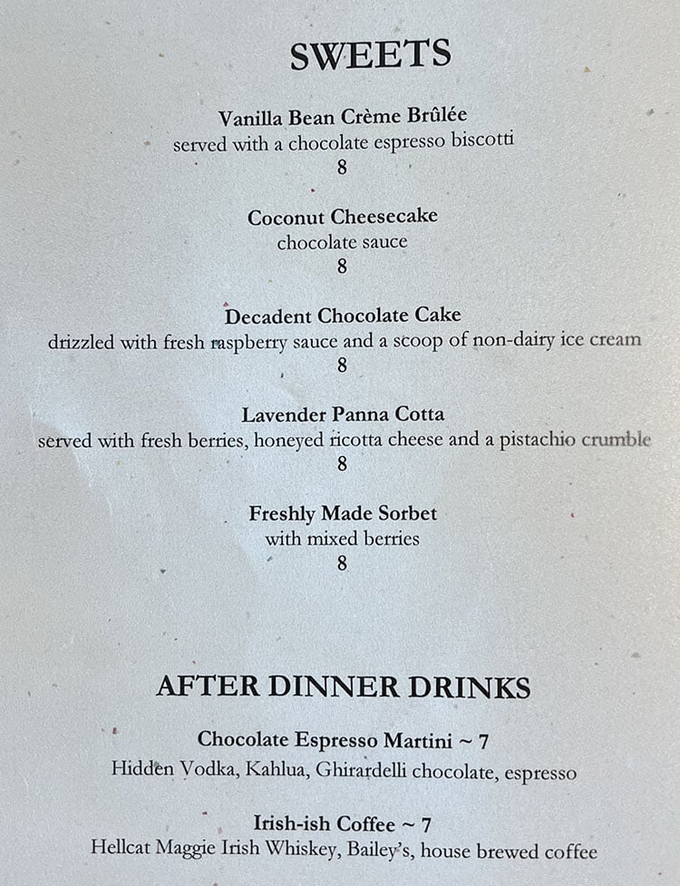 Oasis Cafe menu - desserts