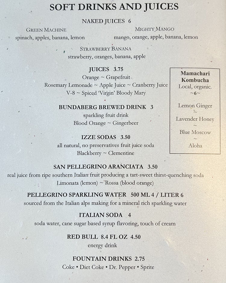 Oasis Cafe menu - wine