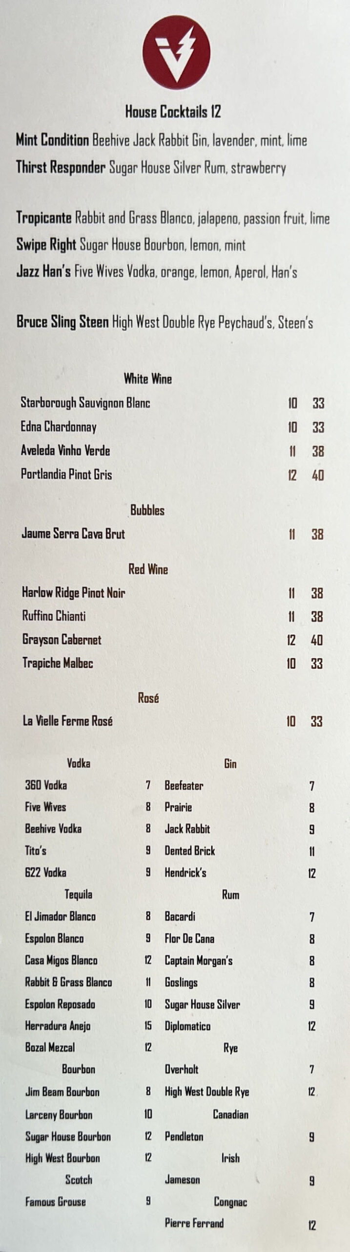 Pizza Volta menu - cocktails, wine