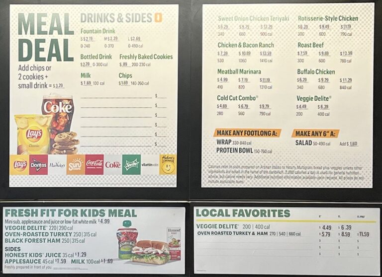 Subway menu – SLC menu